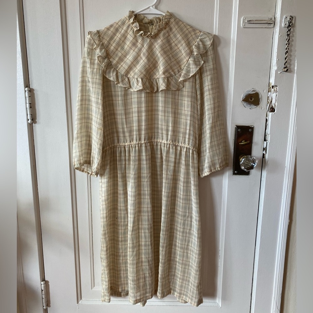 vintage sheer plaid print prairie dress